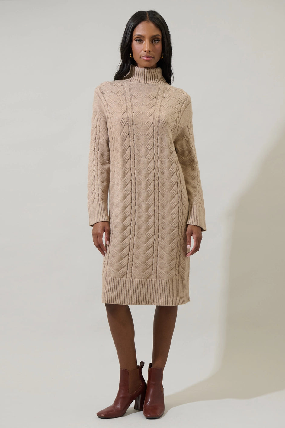 Cleo Cable Knit Sweater Dress - Taupe – maiva & dusk