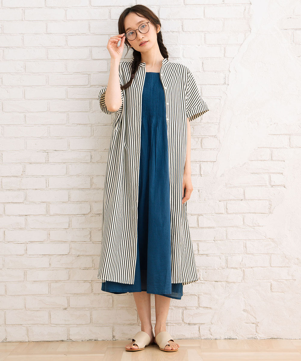 大きいサイズ レディース ワンピース ドビー織り ストライプ