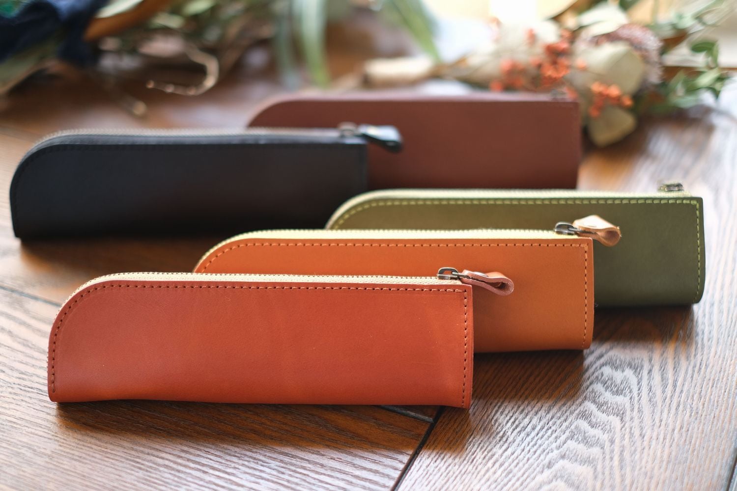栃木レザー ジップペンケース 牛革 筆箱 小物入れ (wn-20517)