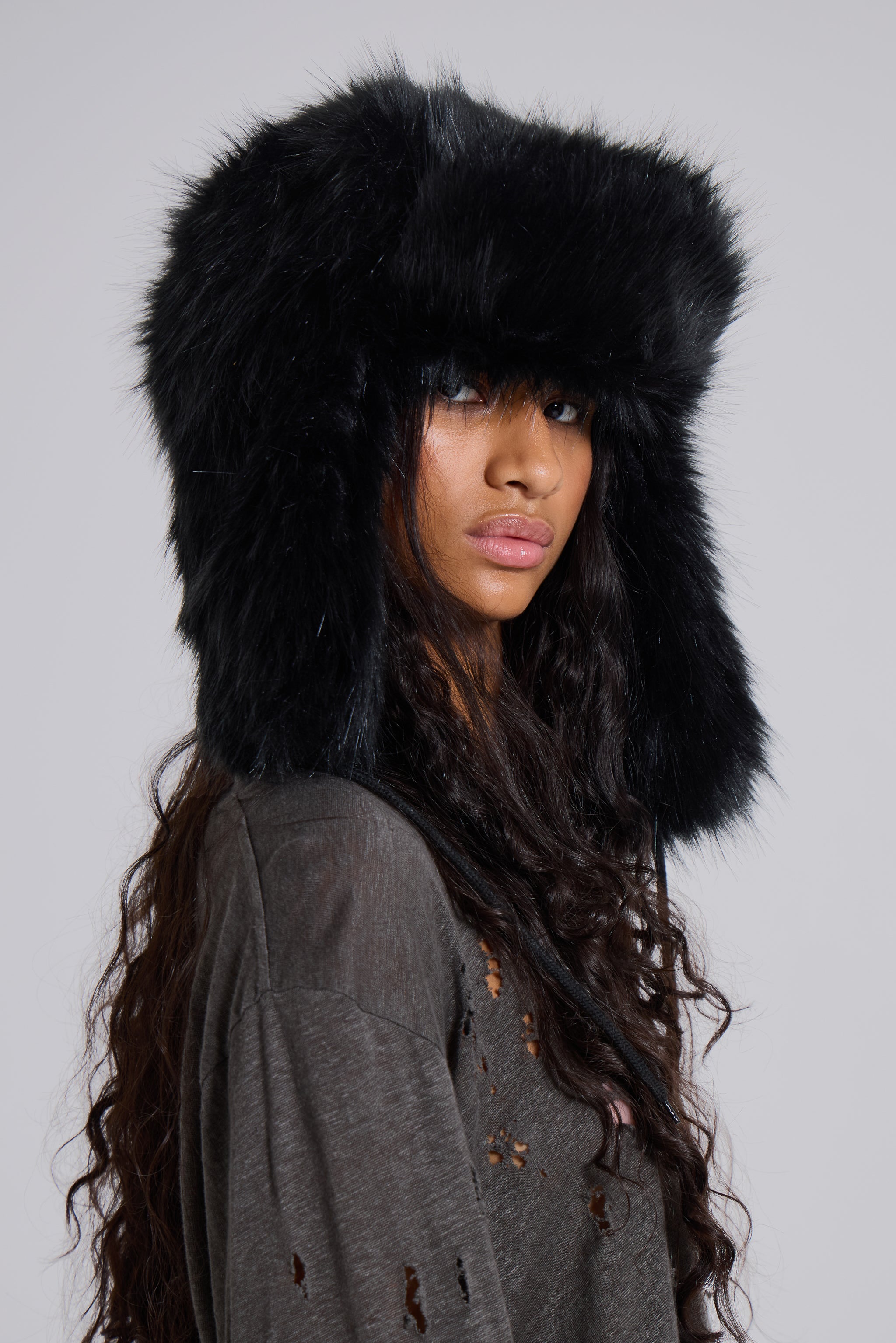 Black Faux Fur Trapper Hat | Jaded London | Clothing