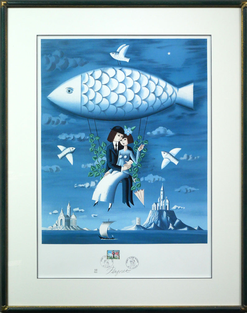 レイモン・ペイネ(Raymond Peynet)「天空をゆく魚（飛行船