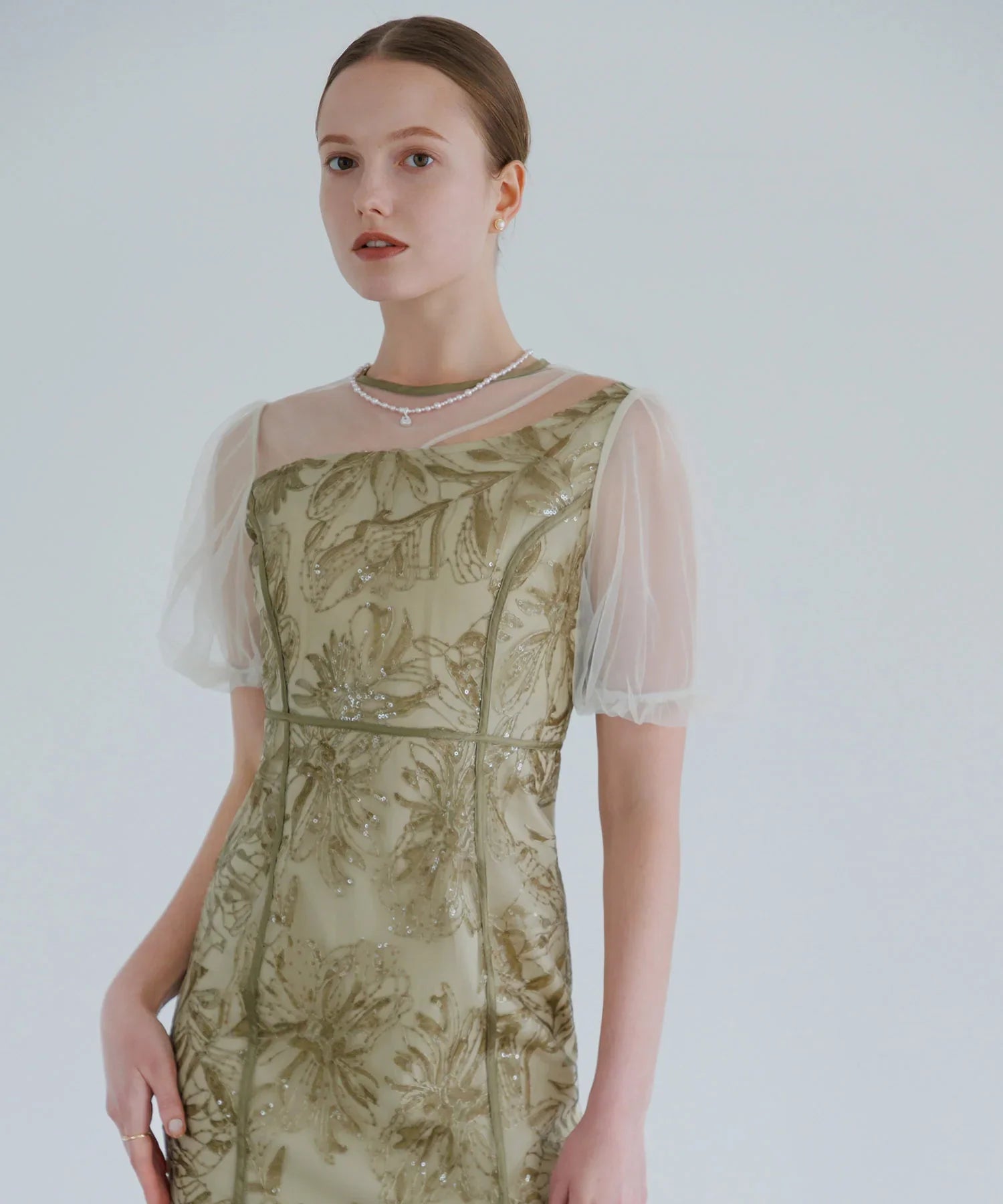 当日発送】アシンメトリーシアーフラワーワンピース結婚式ドレス