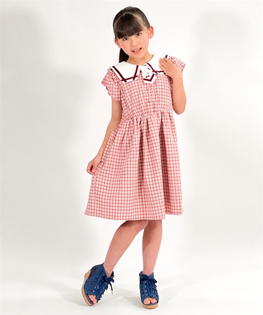 チェック柄セーラー肩開きワンピース | kids | axes femme online shop
