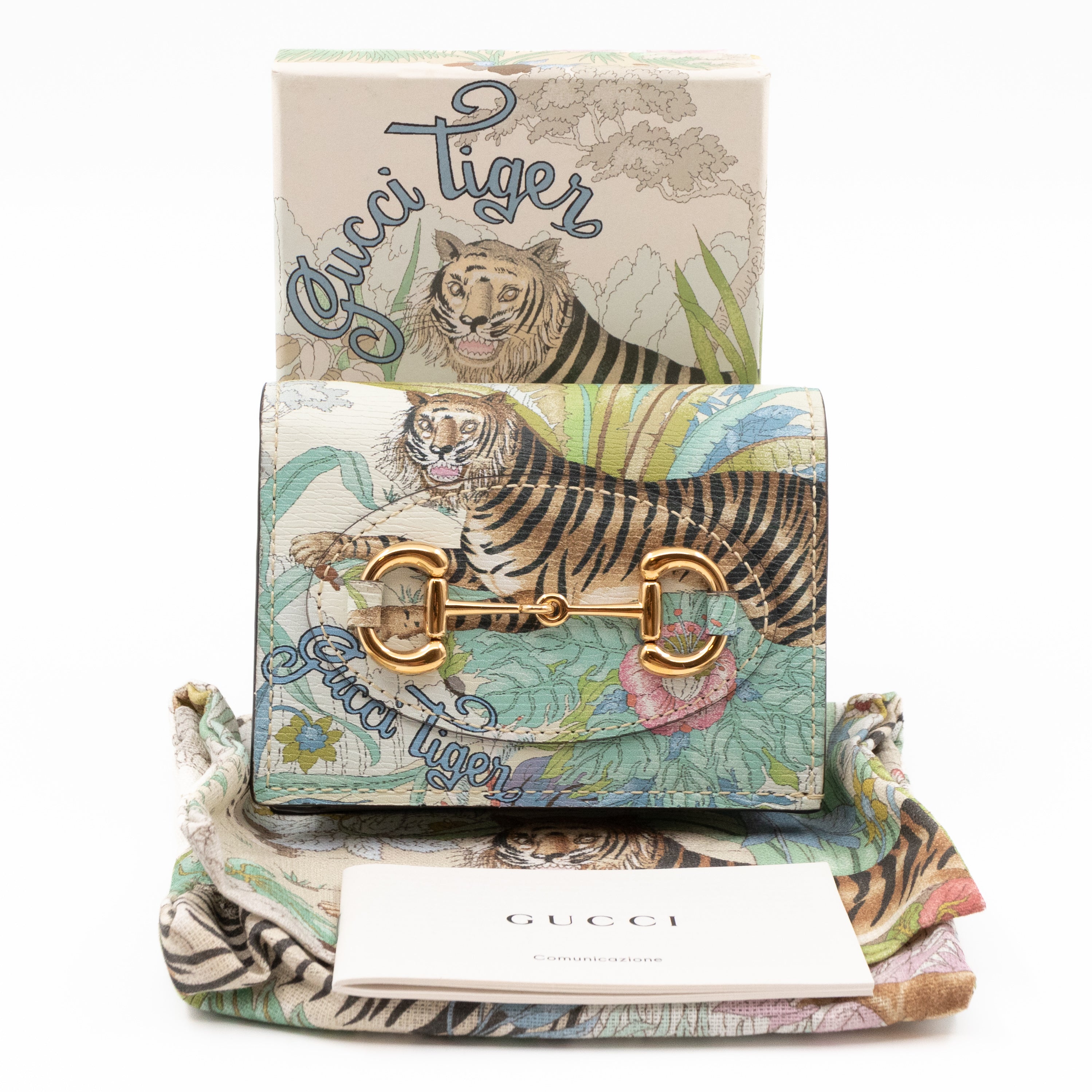 Gucci Tiger Horsebit 1955 Card Case Wallet White Leather – Queen