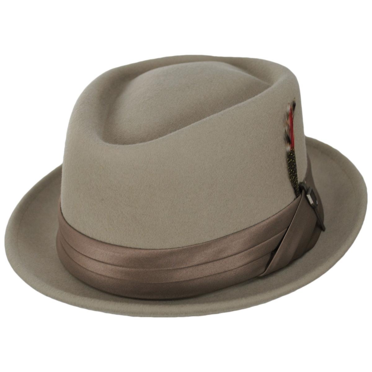 Stout Wool Felt Diamond Crown Fedora Hat - Sand/Dark Sand