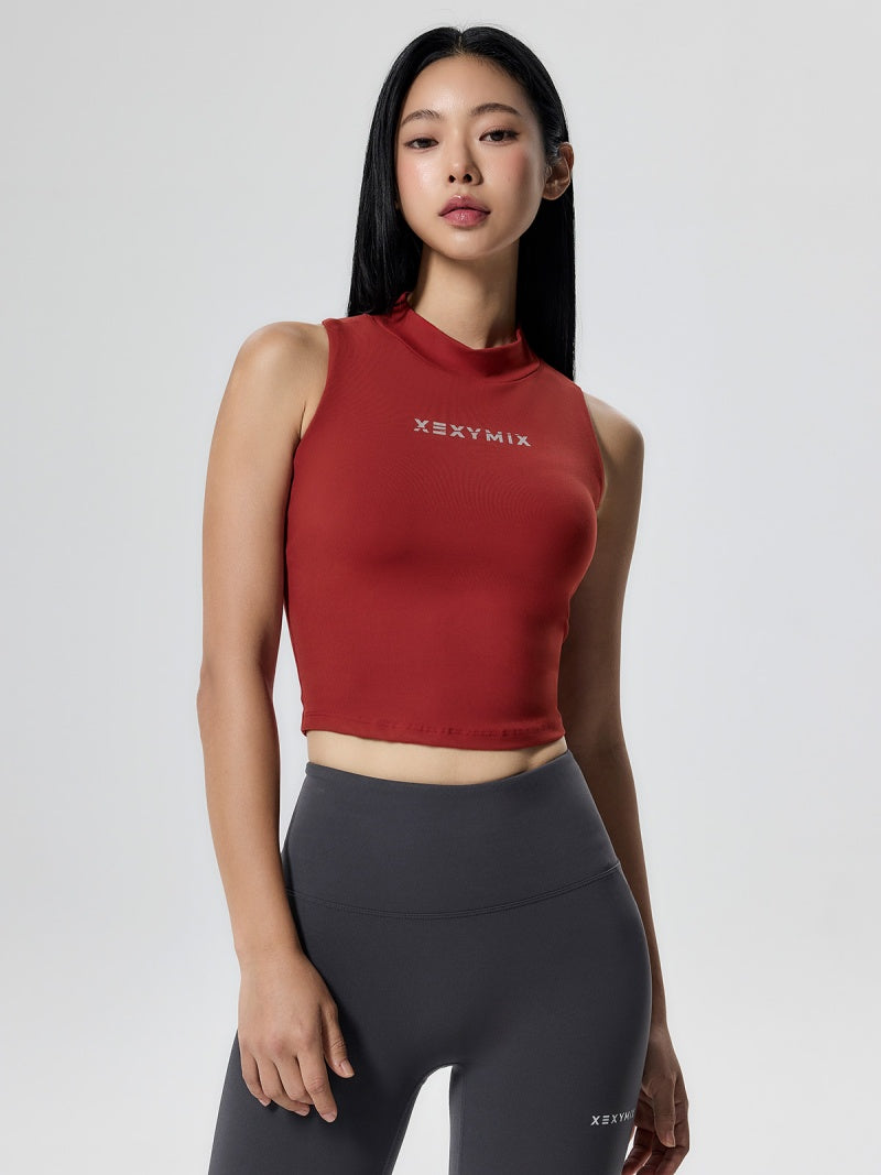 モックネック ロゴポイント クロップド丈 ブラトップ