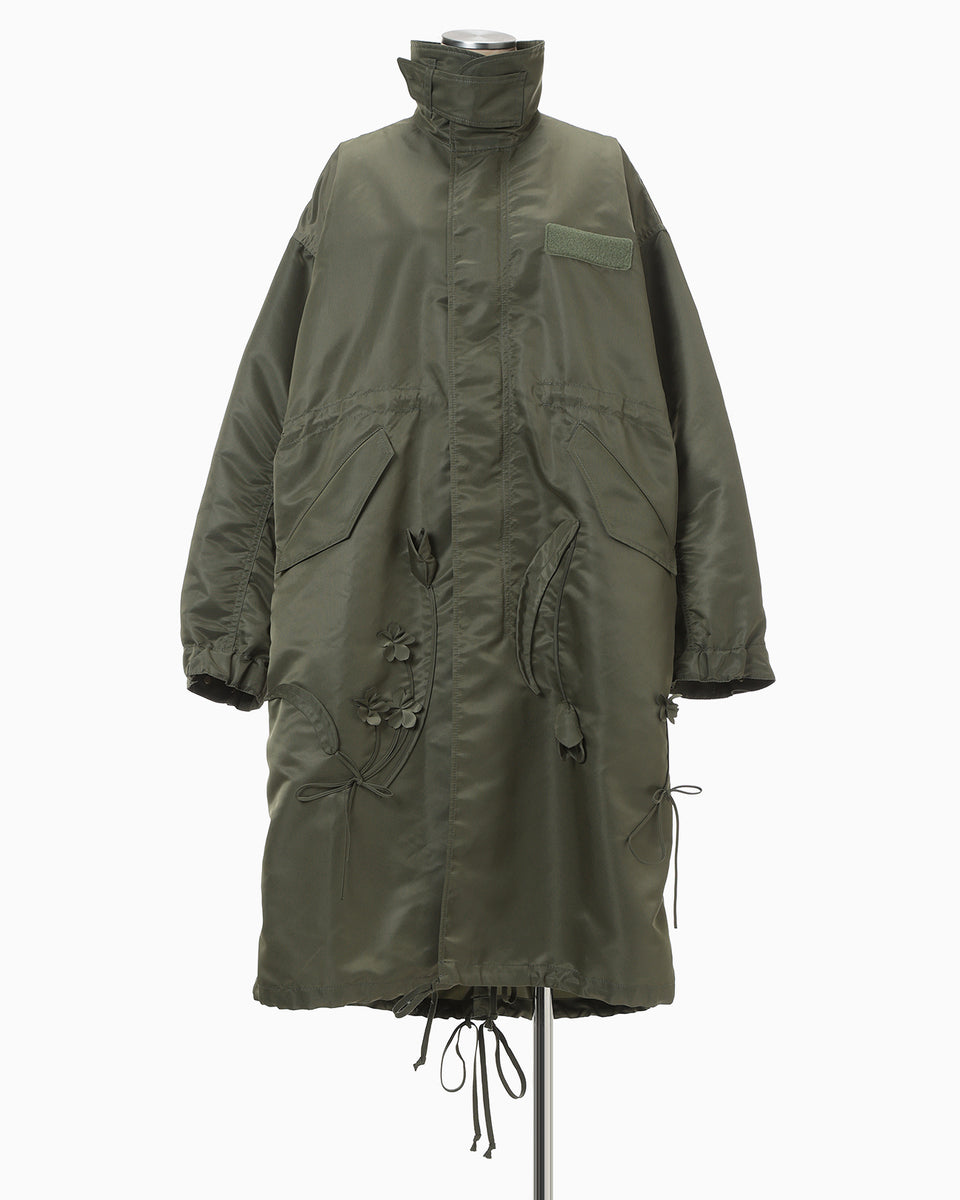 Nylon Twill 3D Embroidery Mods Coat - khaki - Mame Kurogouchi