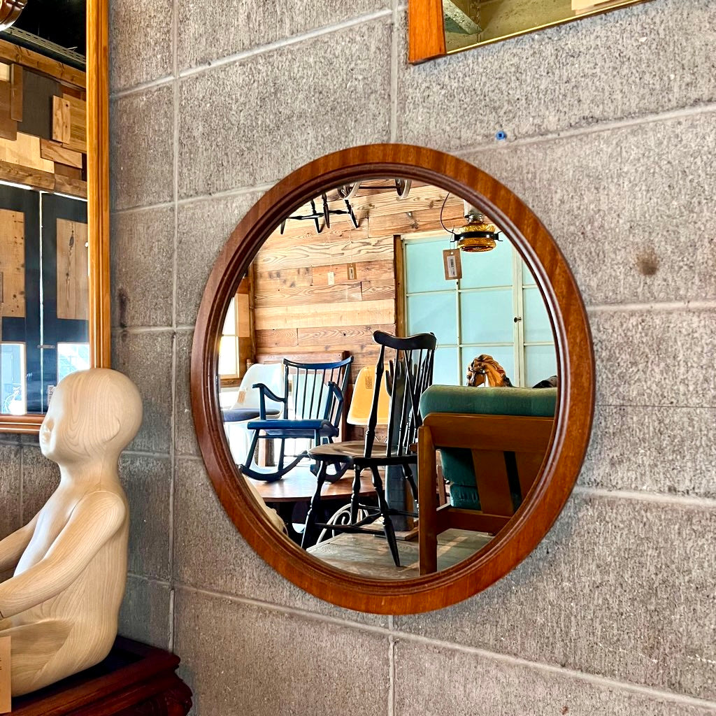アンティーク ウォールミラー 鏡 円 中古 シンプル 和 古民家 円 木