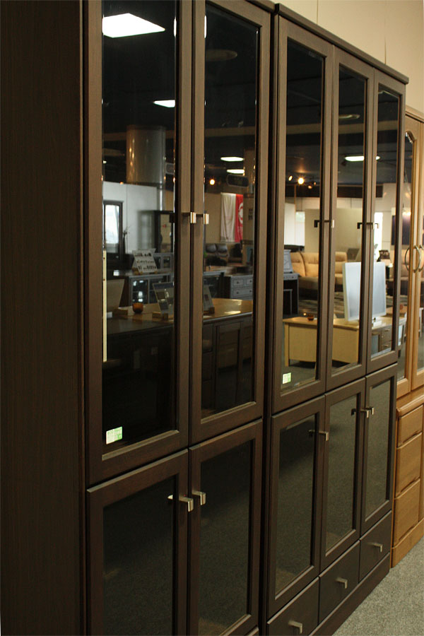 天然木・ガラス扉のハイタイプ書棚・引き出し付【書斎家具通販】