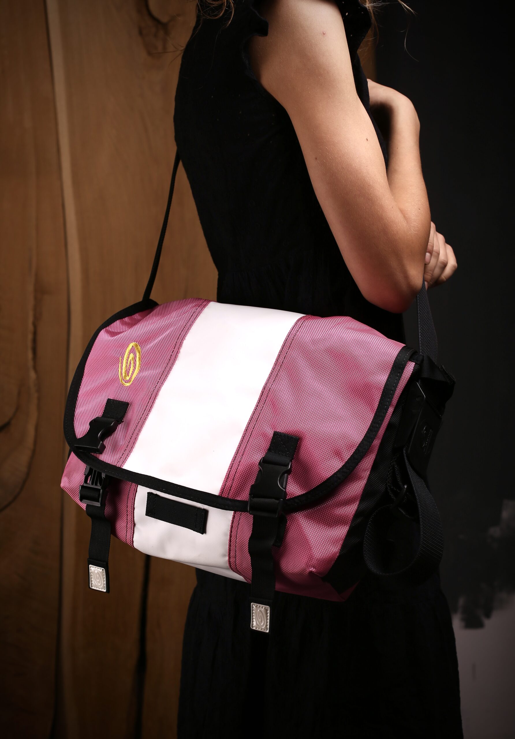 Timbuk2 Classic Billboard Messenger Bag Pink / White with stickers