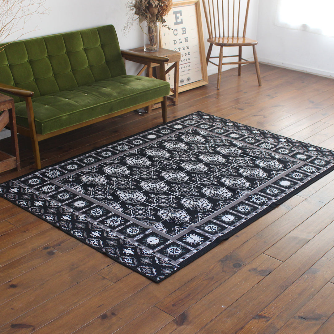 ヴィンテージ風ラグ TOCORU Series アフガンTEKKE ループ ブラック