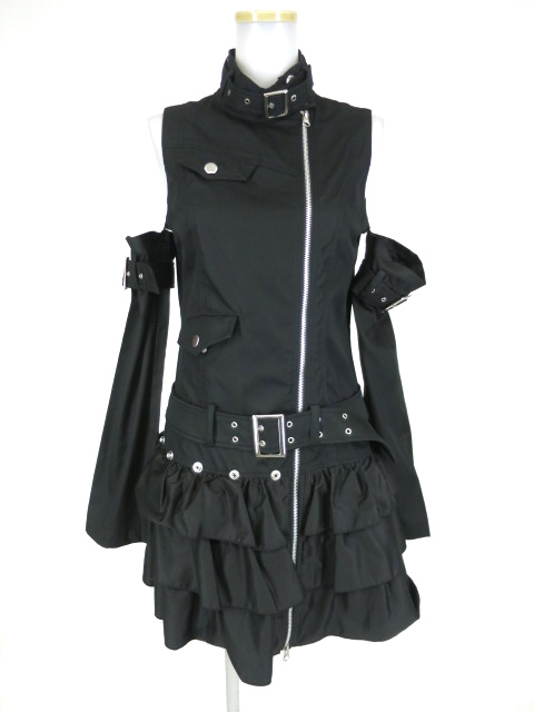 BPN アーム付きライダース風ノースリーブワンピース ブラック