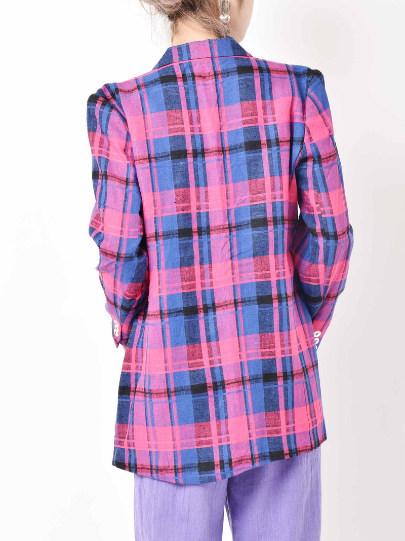 チェック柄テーラードジャケット ピンクxブルー – 古着屋Top of the