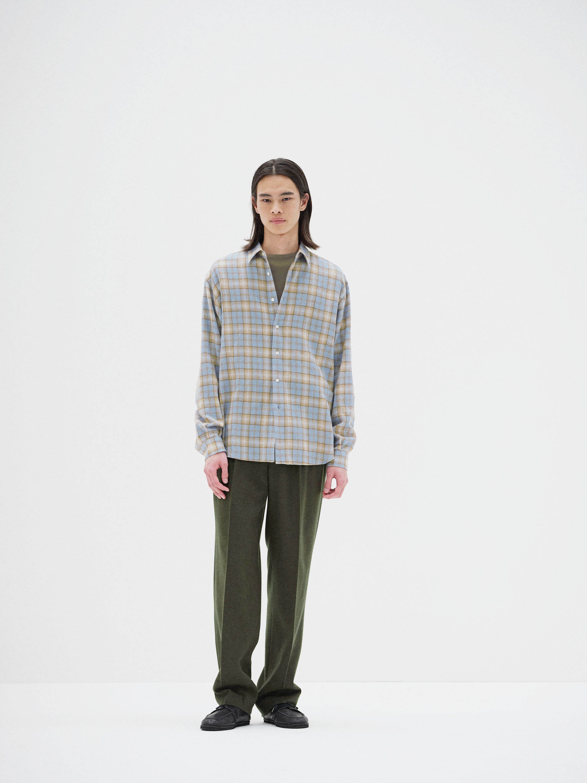 Auralee Airy Wool Check Shirt - Light Blue x Beige – Totem Brand Co.