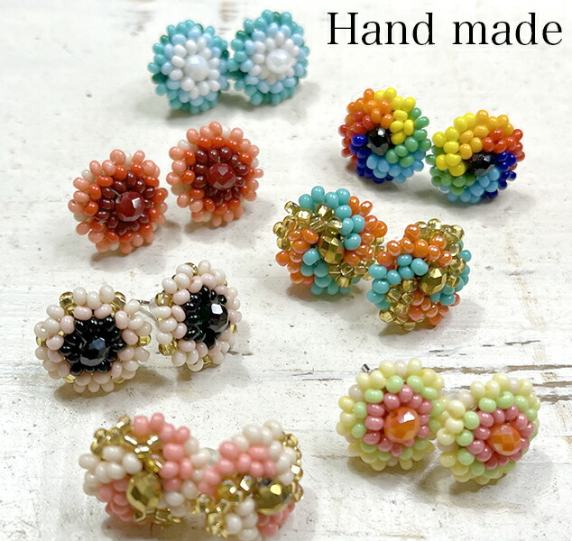 楽天市場】ハンドメイドメキシコビーズ刺繍ピアス ストーンビーズ