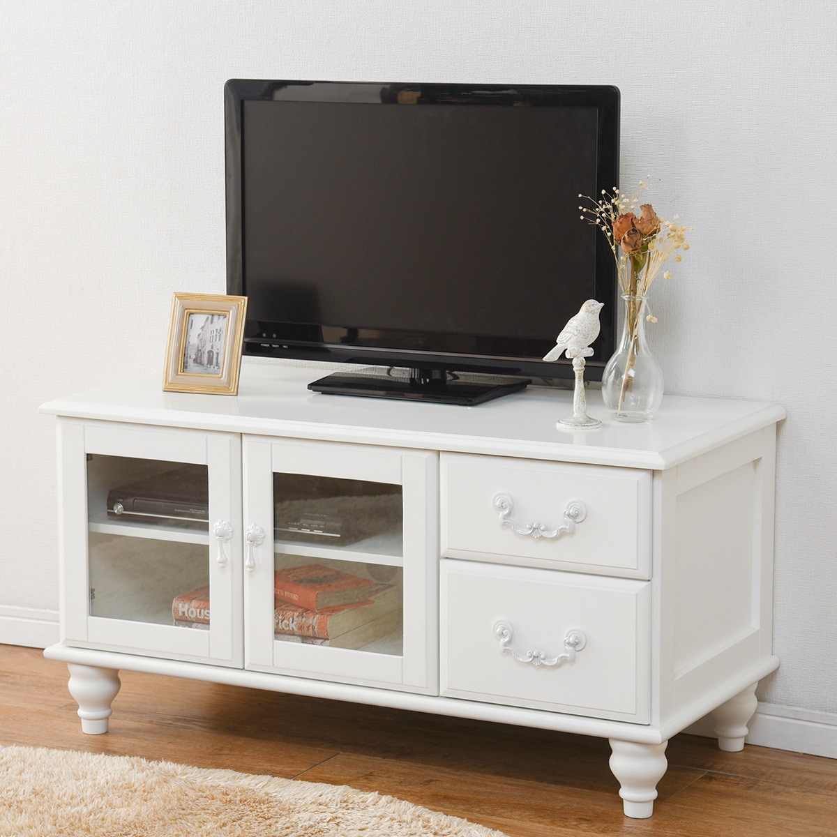 楽天市場】フレンチアンティーク調ホワイトシャビーテレビ台 （幅88cm