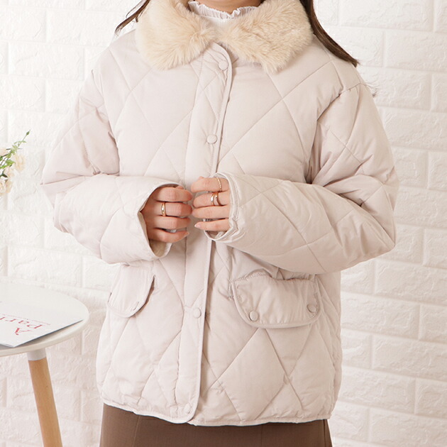 楽天市場】ファーカラー中綿キルティングジャケット 女性 レディース
