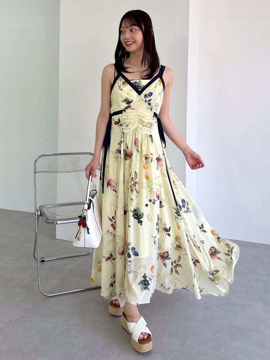 FRAY I.D｜フルーツプリントサイドリボンキャミワンピース