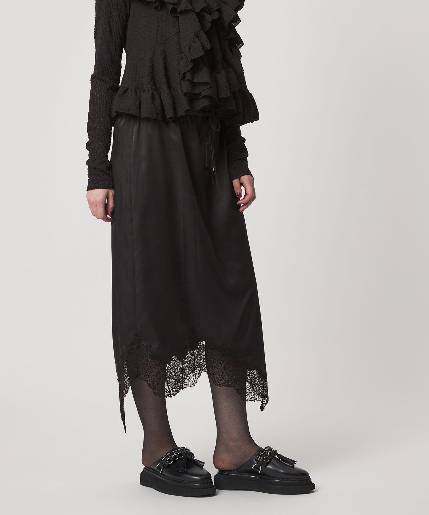 ASTRAET＞ベロア/レース イレギュラーヘムスカ ASTRAET＞ベロア/レース イレギュラーヘムスカート