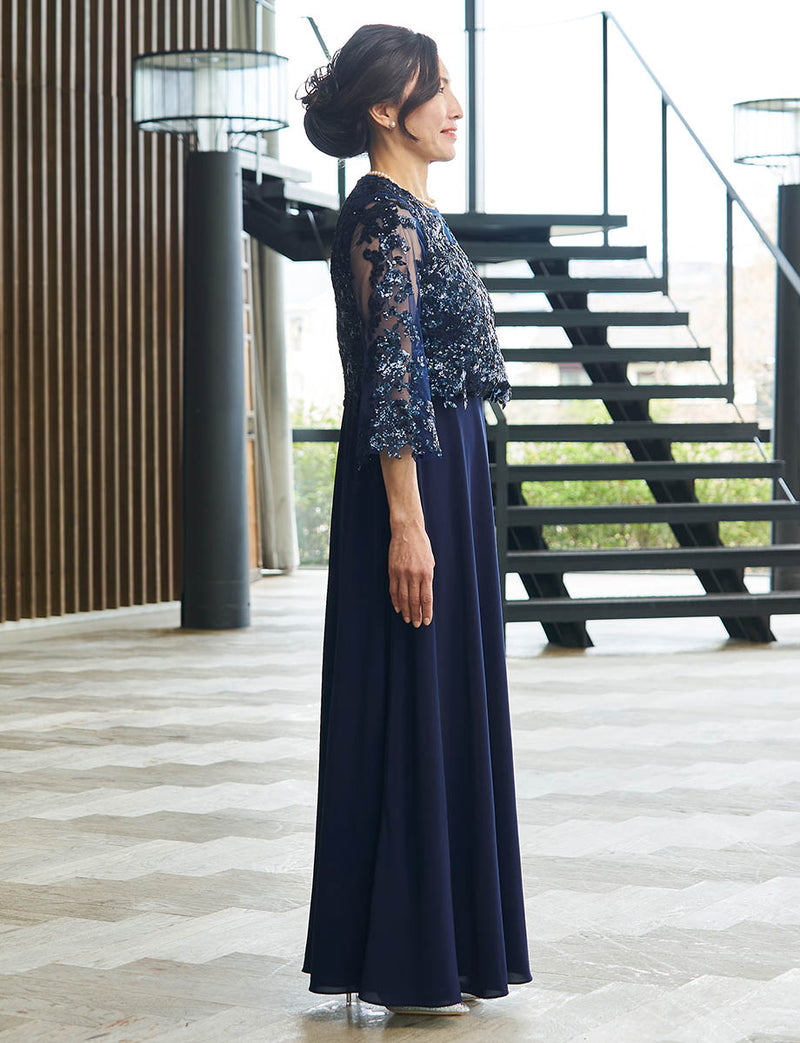 結婚式 母親ドレス ダークネイビースパンコールレース・マザーズドレス