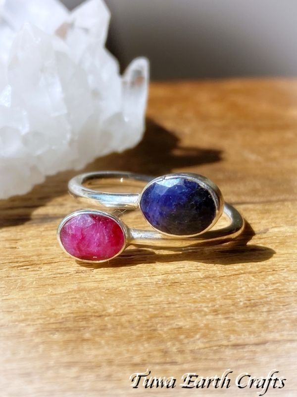 サイズ調節可能♪ 1点物 高品質 サファイア＆ルビー 指輪リング 15号