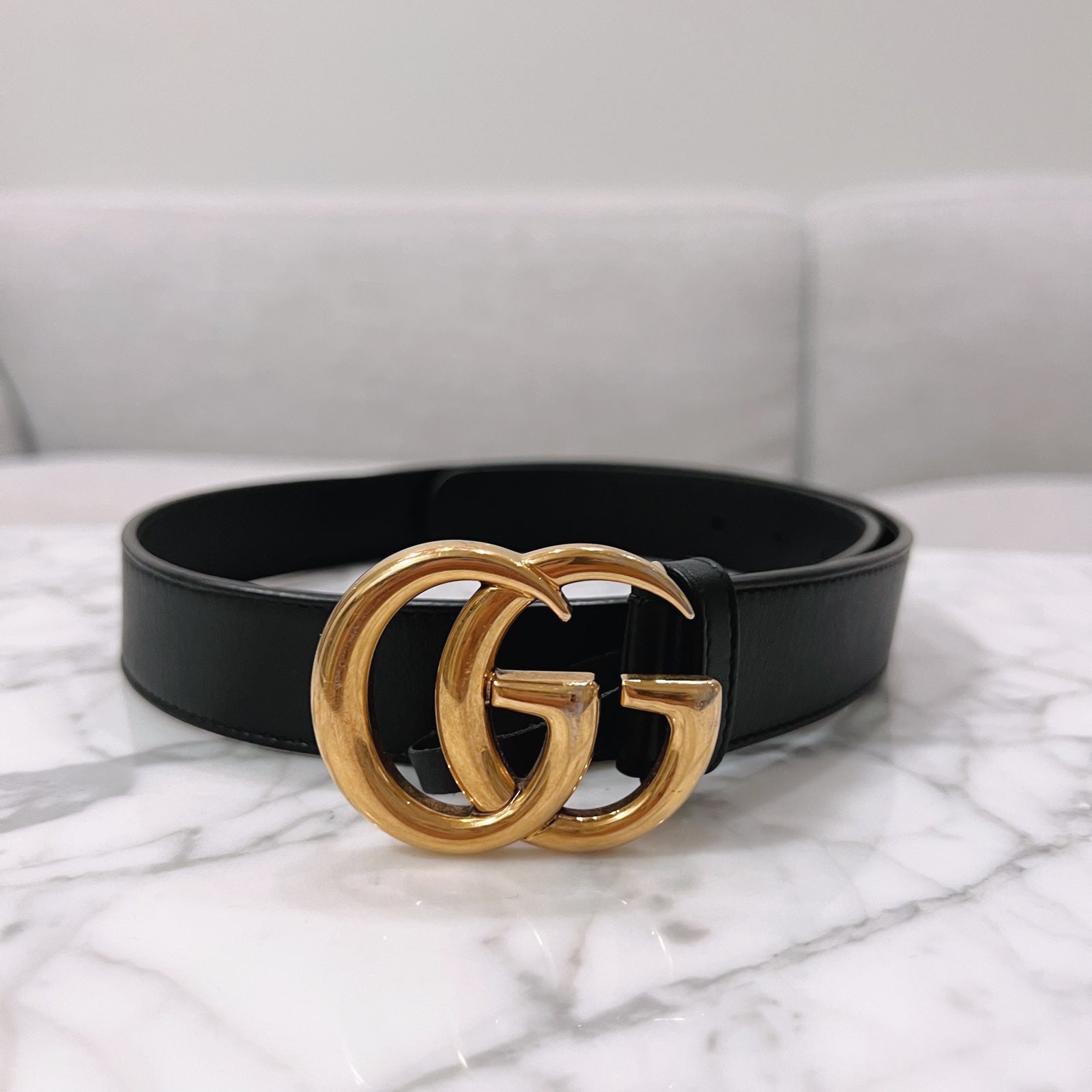 Gucci Leather Belt with Double G Buckle - Size 65