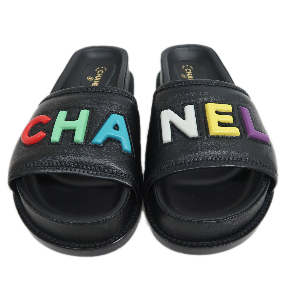 名東】【CHANEL】シャネル マルチカラー ロゴサンダル G38933 ブラック