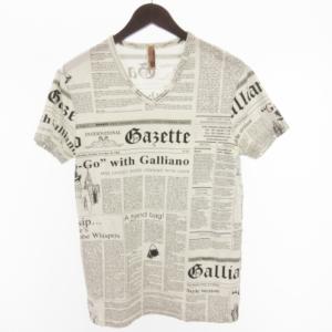 News paper print Tシャツ カットソー 半袖 総柄 ホワイト M（2024/06