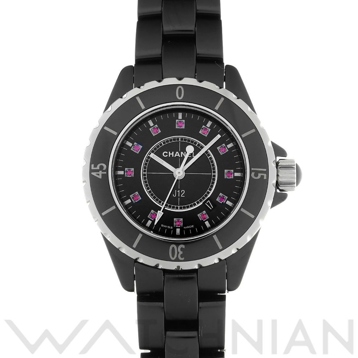 シャネル J12 33MM H1634 ブラック/ルビー レディース 時計 【中古