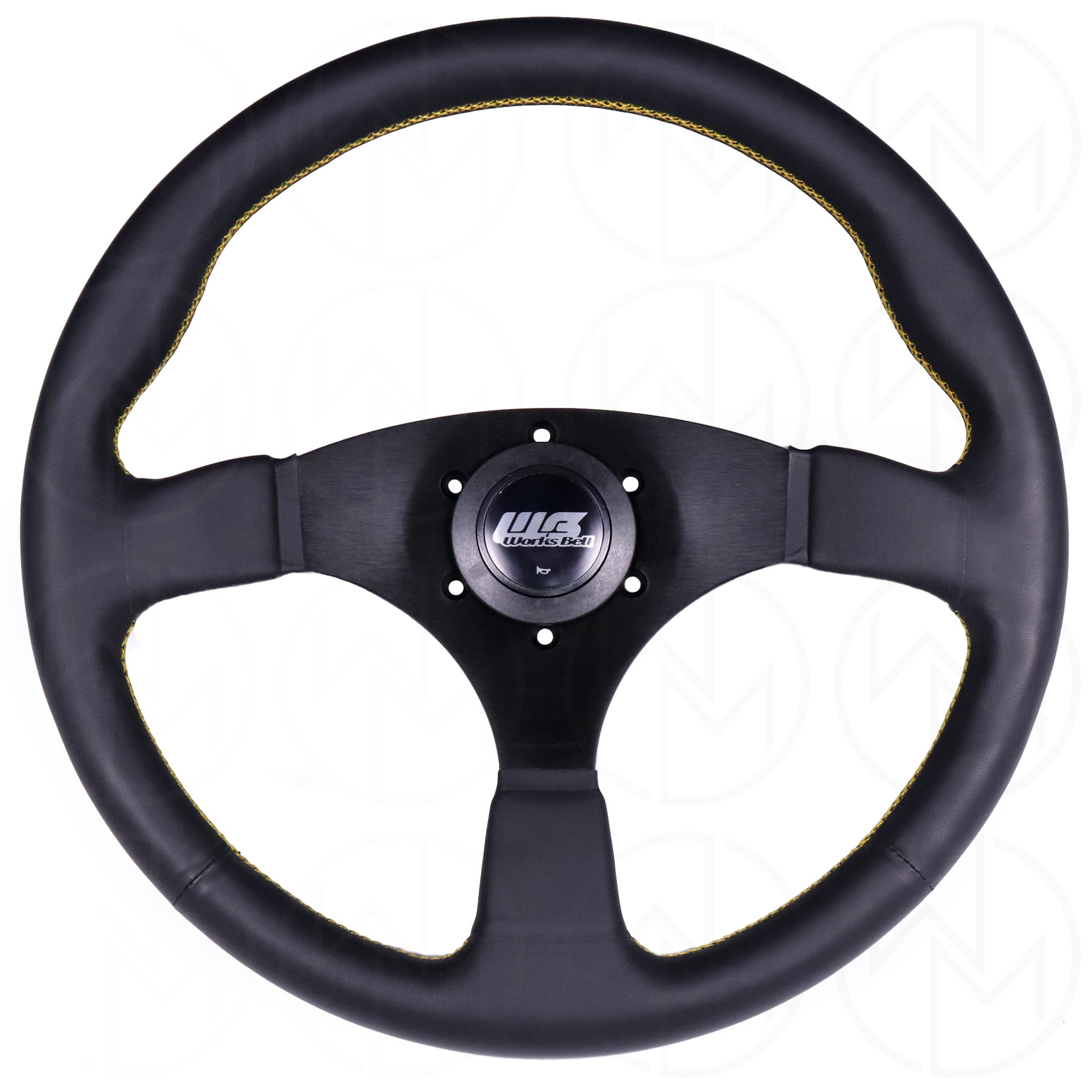 Works Bell Type III Steering Wheel - 350mm Leather w/Yellow Stitch