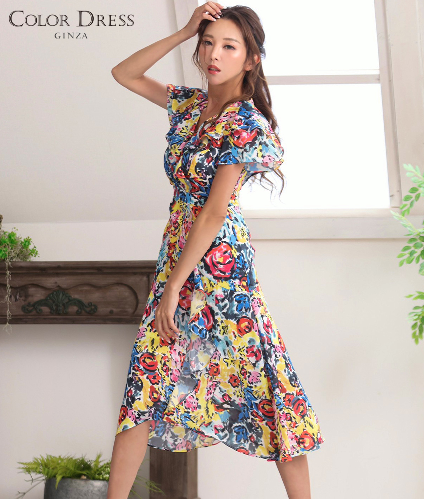 カラフルマルチカラーミディアムドレス/山崎みどり - カラードレス