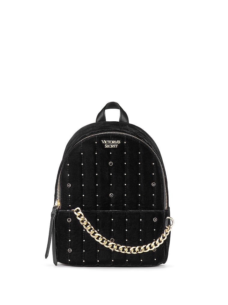 Victoria's Secert luxusní černý sametový batůžek Velvet Stud City