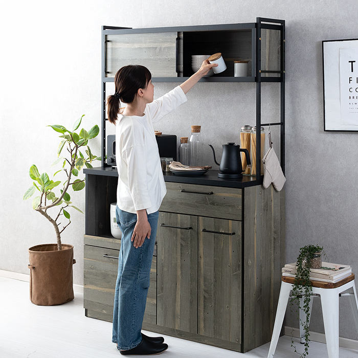 アイアンフレーム食器棚 Markus(マルクス) 幅120cm 引戸タイプ | 家具