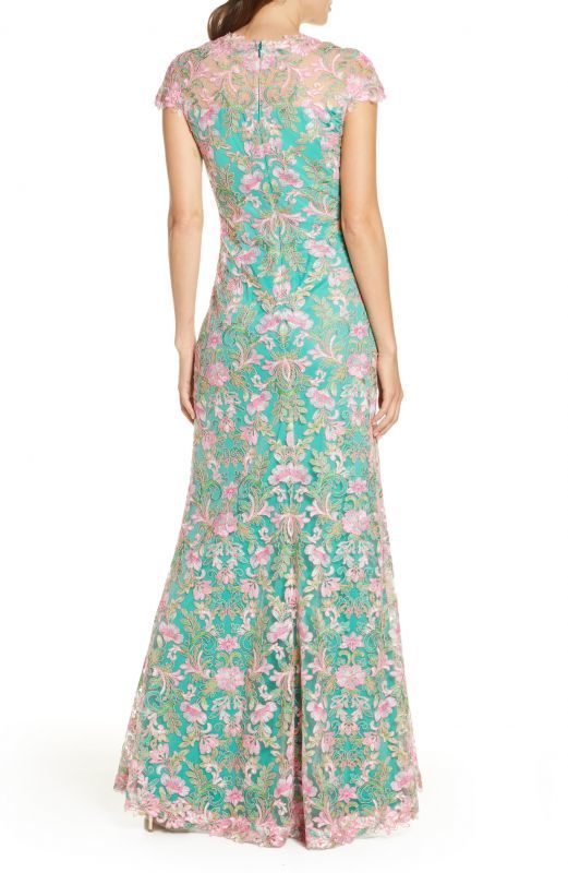 再販売セール！Tadashi Shoji タダシショージ 花柄レースロングドレス