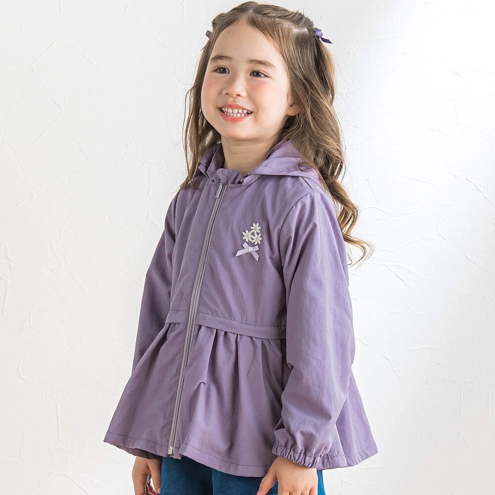 撥水加工】ヴィンテージタフタフード付きペプラムブルゾン(90~150cm