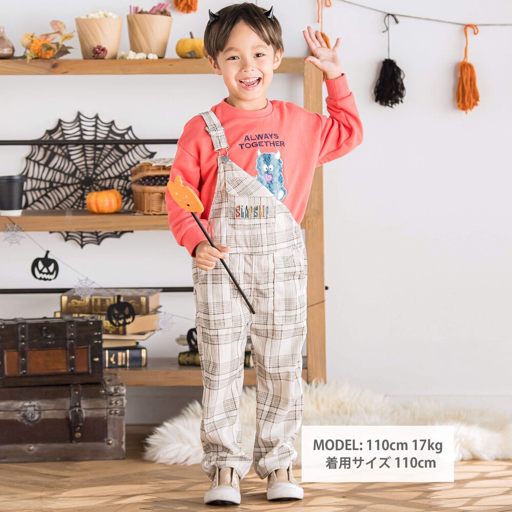 フラップ胸ポケット付きチェックサロペット(80~120cm)(80cm オフ