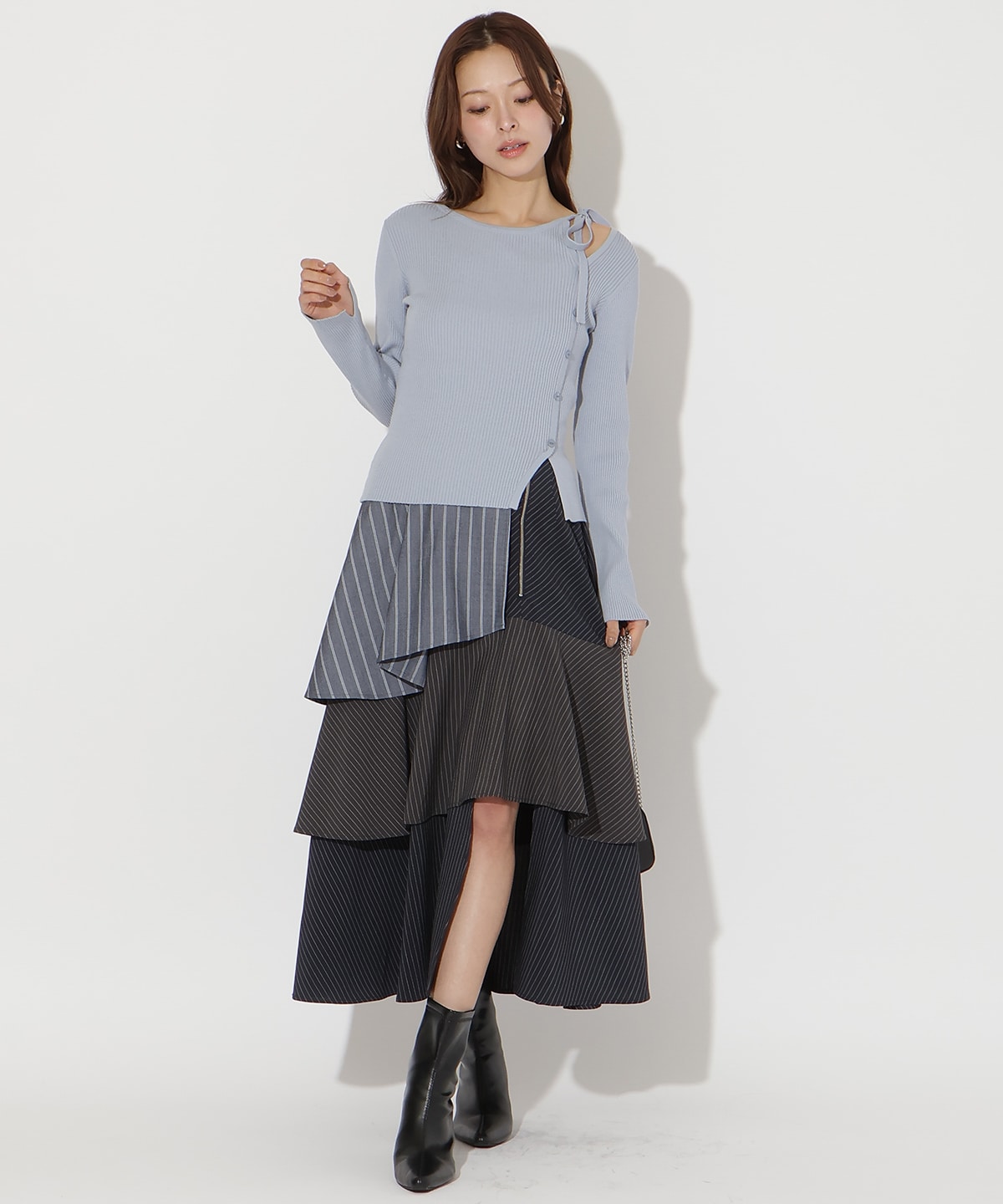 ストライプパッチワークスカート(S ネイビー): AND COUTURE｜公式