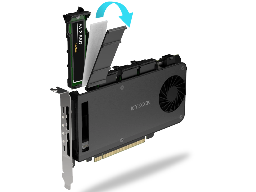 4枚のPCIe 5.0(x4)M.2 SSDを搭載できるリムーバブルラック拡張カードが