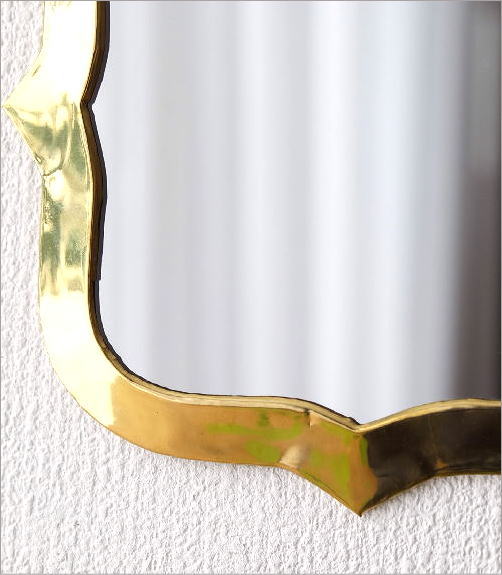 鏡 壁掛けミラー 真鍮 アンティーク レトロ ゴールド ウォールミラー