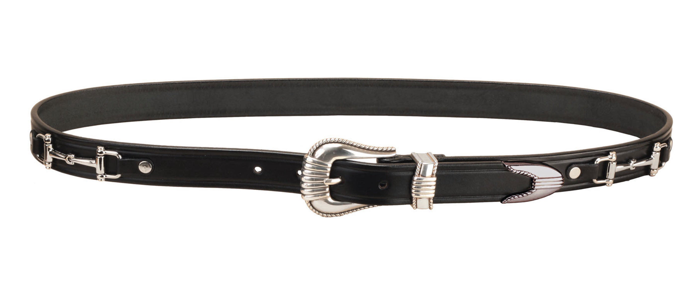 Tory Leather Belt with Bits and Silver-Colored Three-Piece Buckle