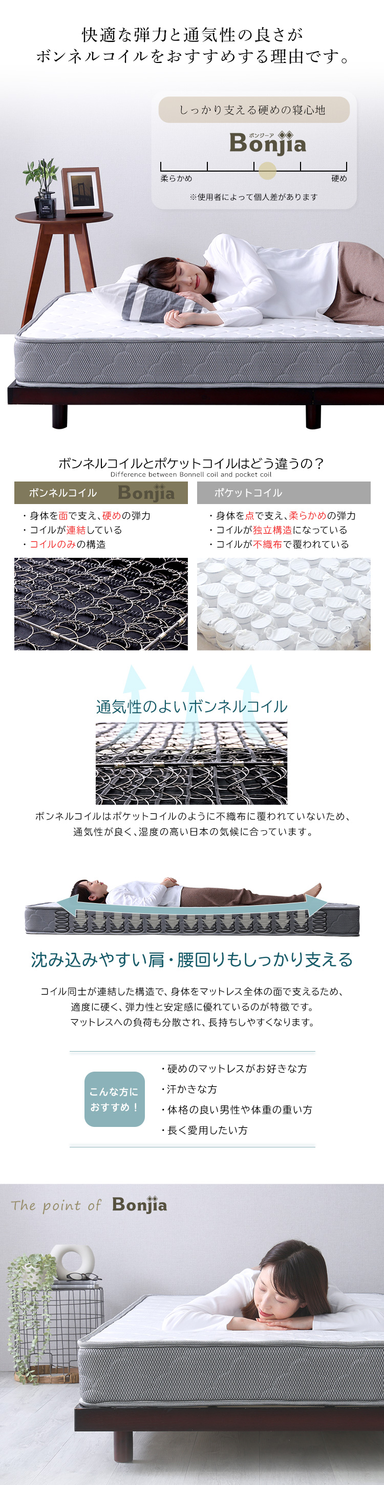 ボンネルコイルマットレス Bonjia ボンジーア （セミダブル） - 家具