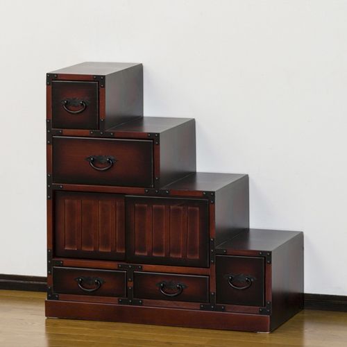 民芸調 階段箪笥 右下がり kuro1016by_64736 kuroshio 扉付 W670×D345