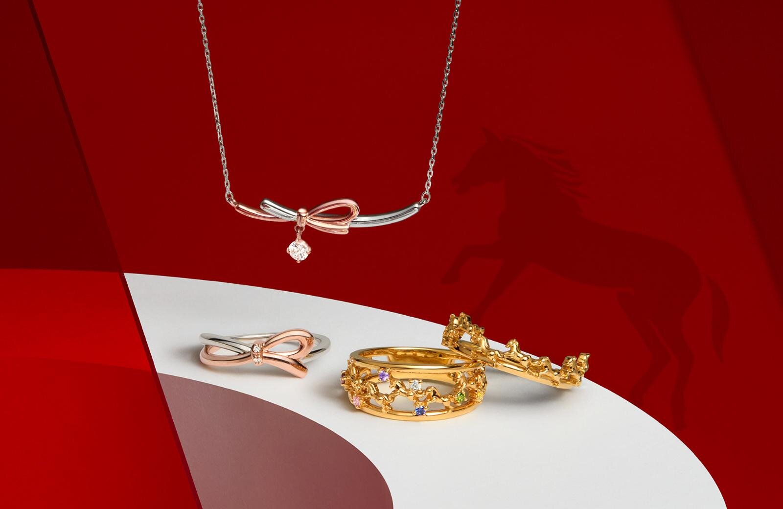 カナル 4℃の幸運ジュエリー、9頭の馬が駆ける“うまくいく”リング＆虹色