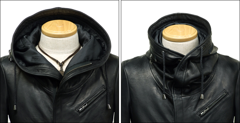 レザージャケット フード付き ライダースジャケット シングル