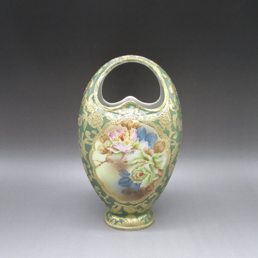 オールドノリタケ 金盛薔薇文バスケット形花瓶 - 敬誠アート [ 公式 ]