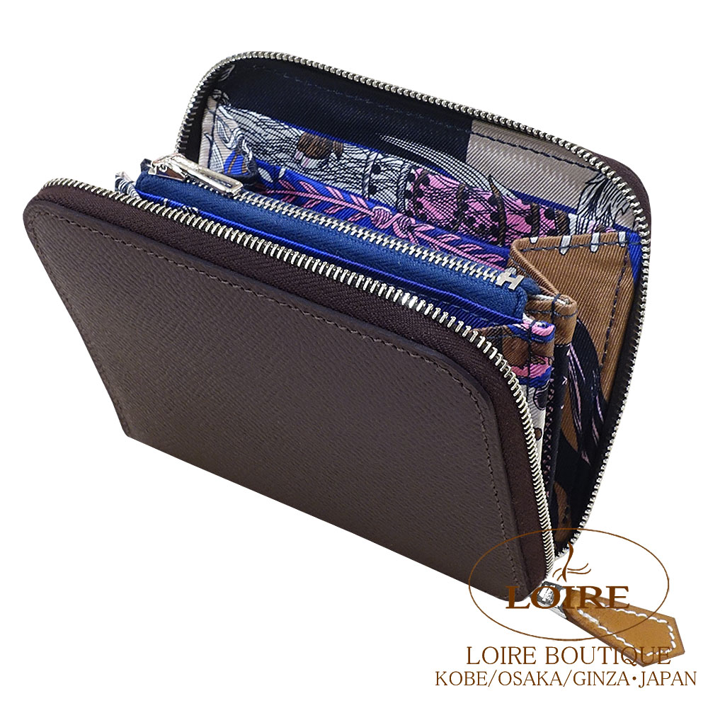 HERMESエルメス アザップ シルクインコンパクト 黒エプソン 内側グリーン HERMES（エルメス） アザップ シルクイン コンパクト ブラック/ カシス