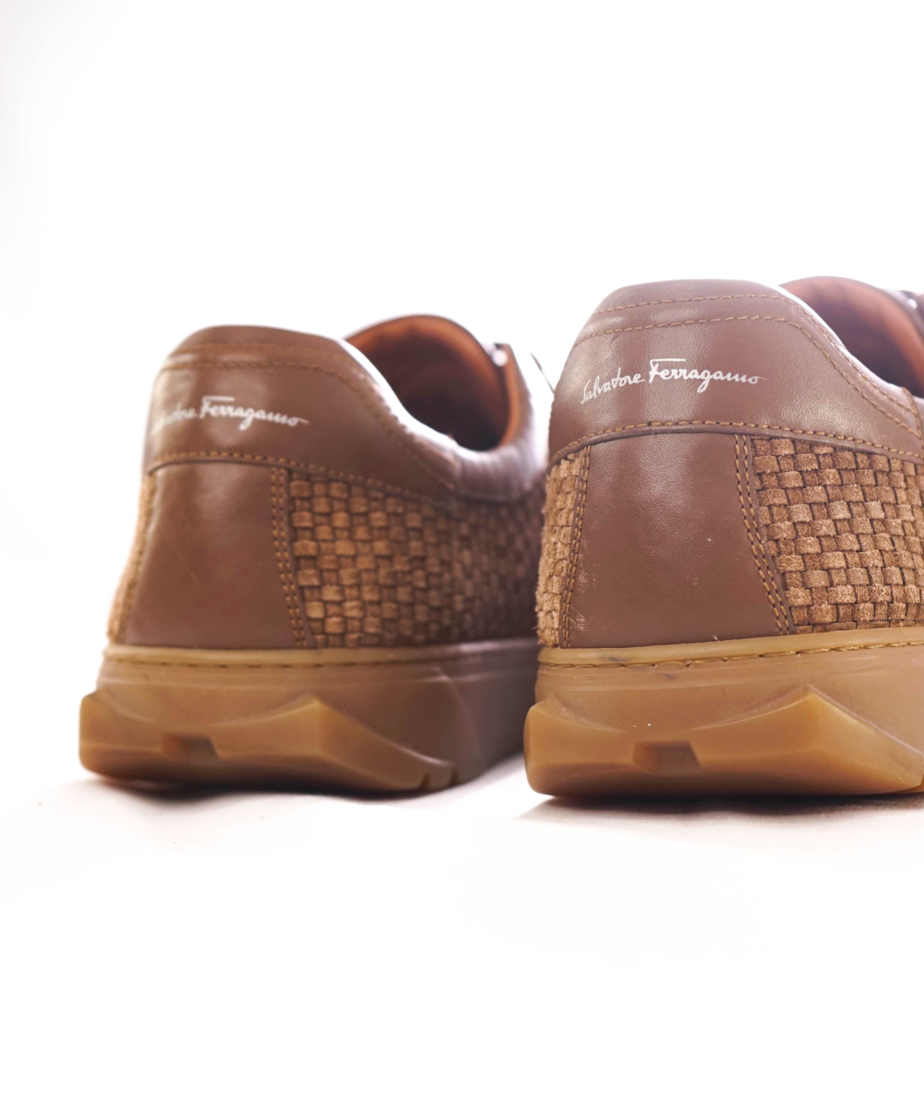 $750 SALVATORE FERRAGAMO - *Rhinoceros* Brown Woven Suede Sneaker - 9.
