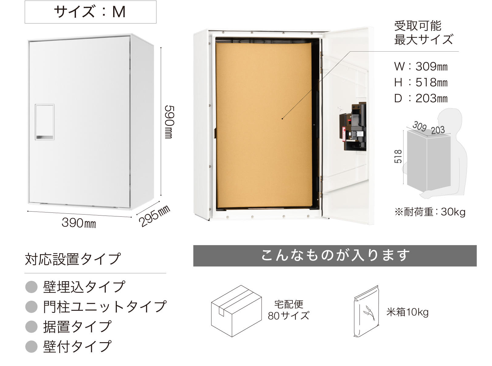 宅配ボックス Nasta Box LIGHT（サイズ：M）前入前出／アナログキー