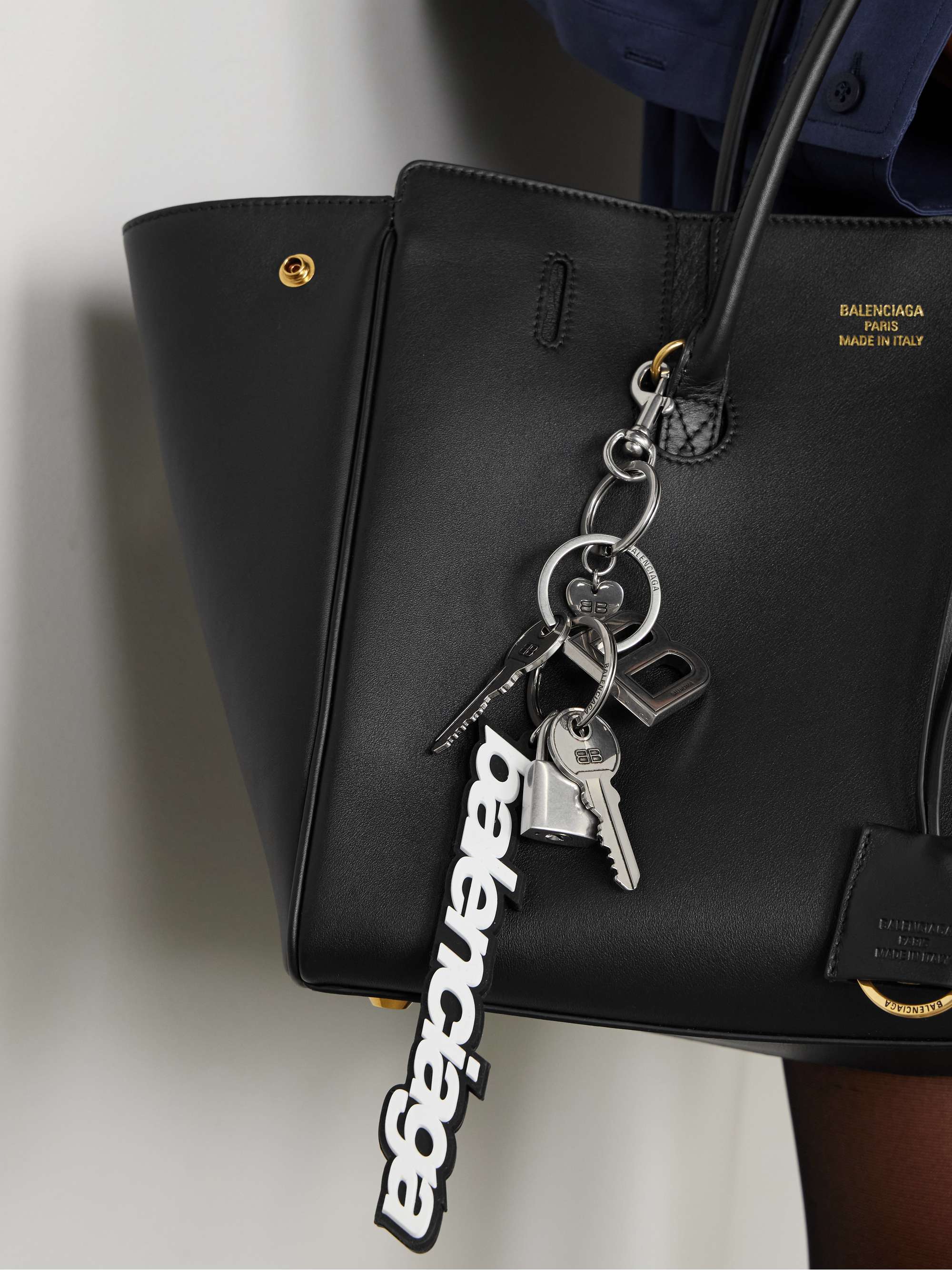 BALENCIAGA Paloma leather and silver- and gold-tone keyring | NET