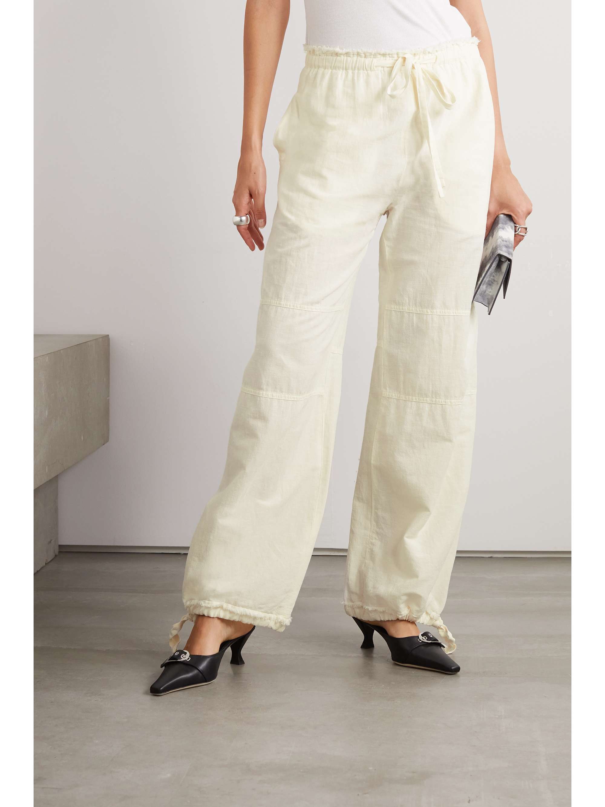 ACNE STUDIOS Frayed cotton and linen-blend wide-leg pants | NET-A